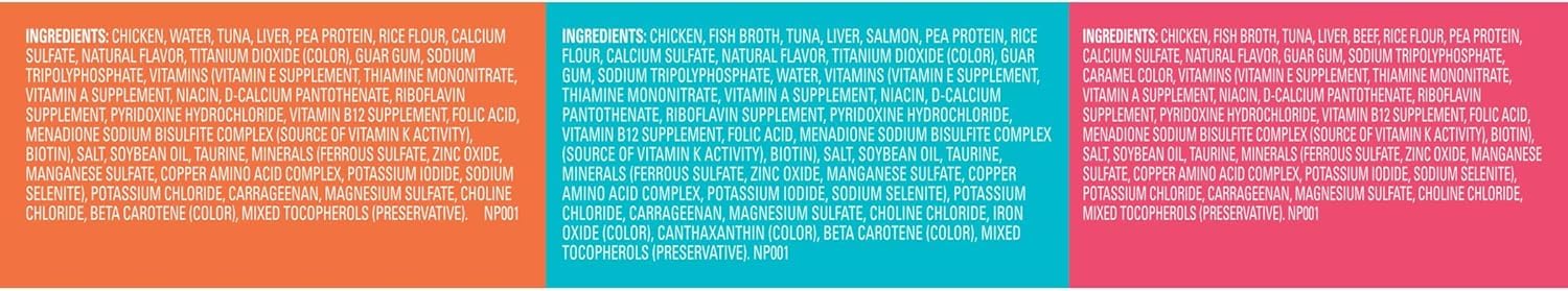 Meow Mix étiquette ingrédients visible garantissant recettes reconnaissables