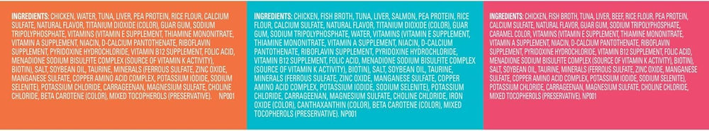 Meow Mix étiquette ingrédients visible garantissant recettes reconnaissables