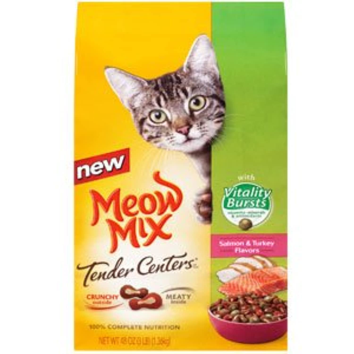 Meow Mix face packaging montrant le design et les informations produit pour repérage rapide