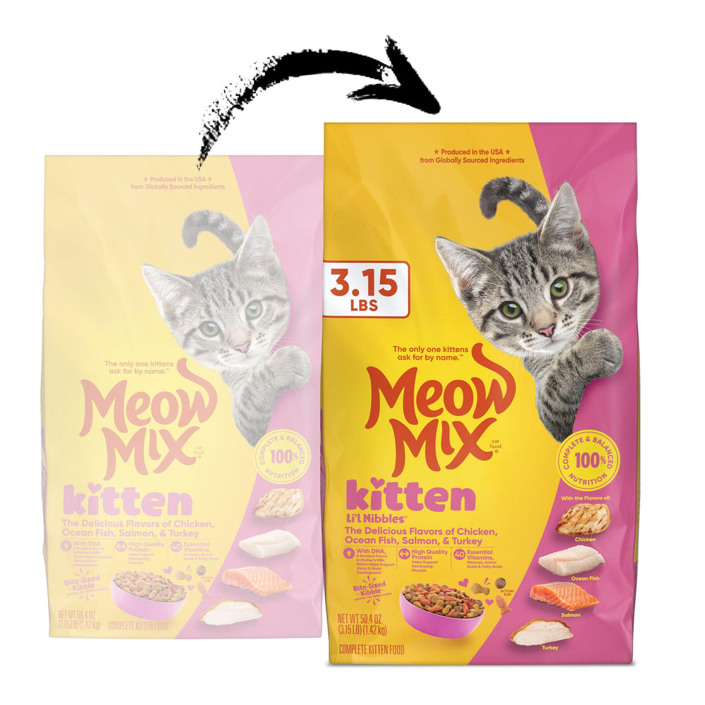 Meow Mix gros plan des granulés illustrant texture et taille adaptées