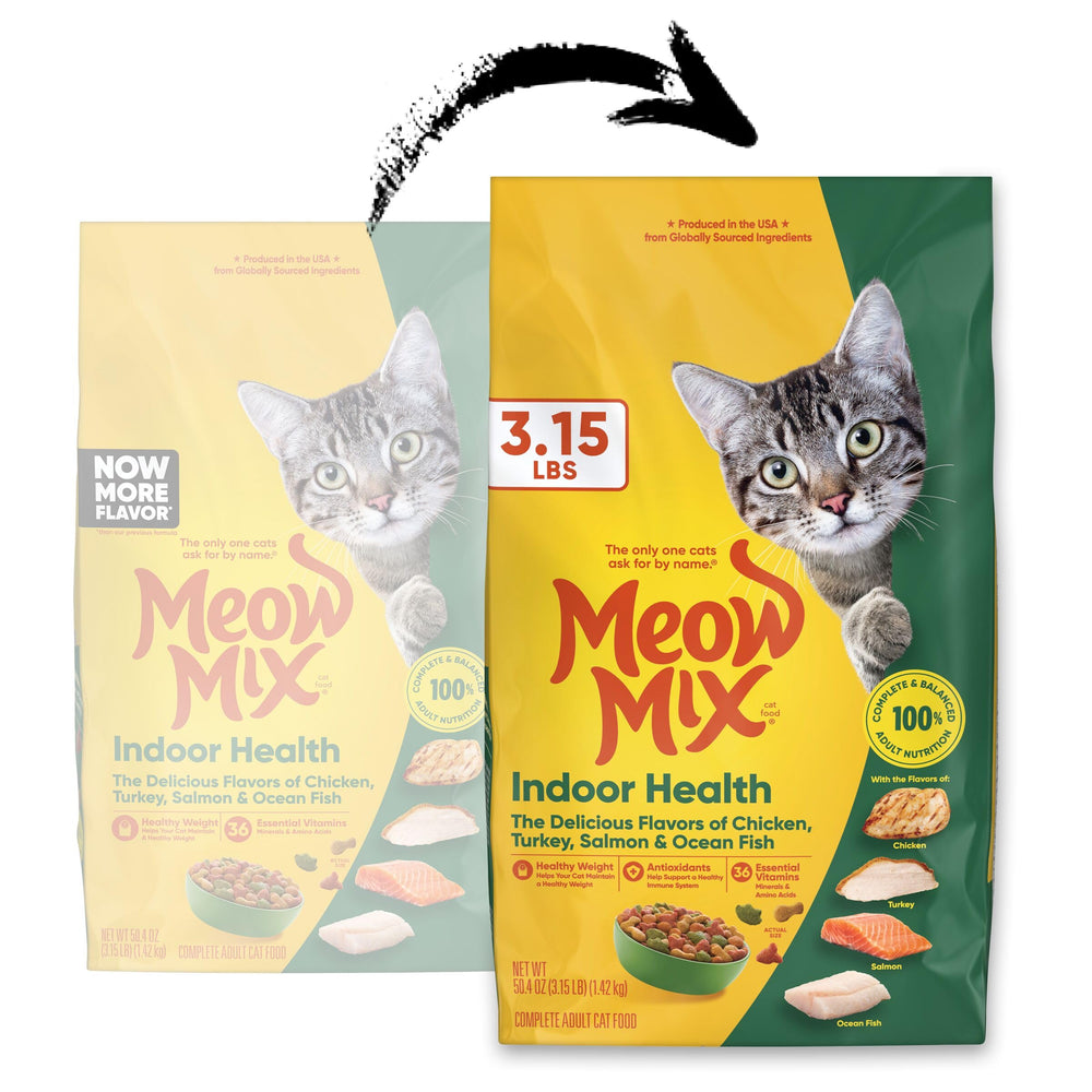 Meow Mix croquettes gros plan montrant la texture appétente et la consistance
