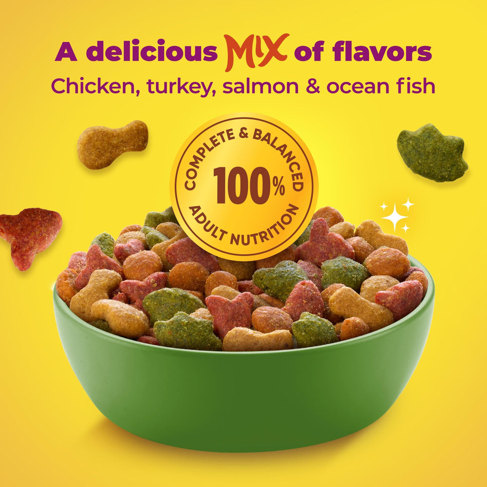 Meow Mix portion dans gamelle illustrant service contrôlé pour satiété
