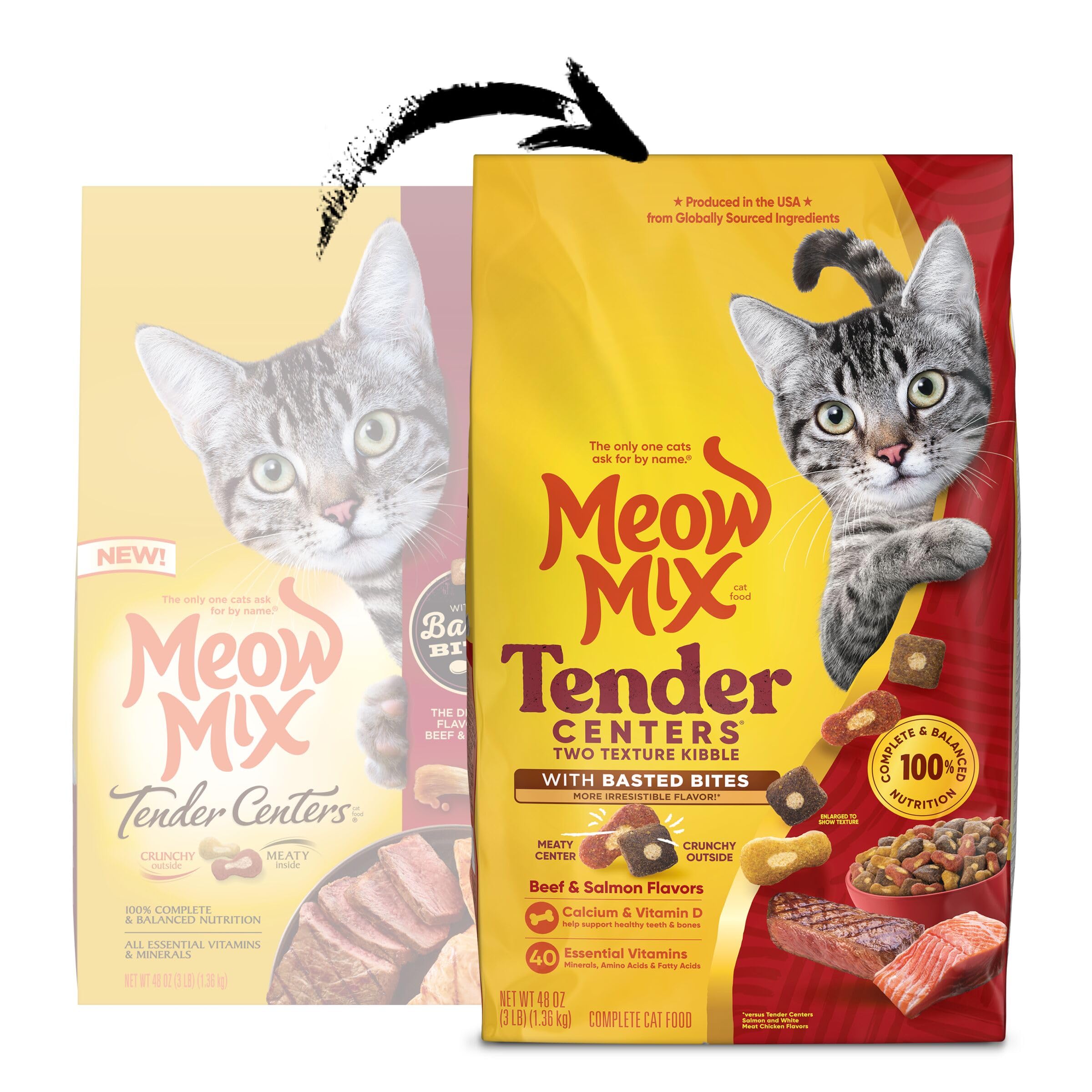 Meow Mix gros plan sur cœur tendre de la croquette, stimuler l'intérêt alimentaire