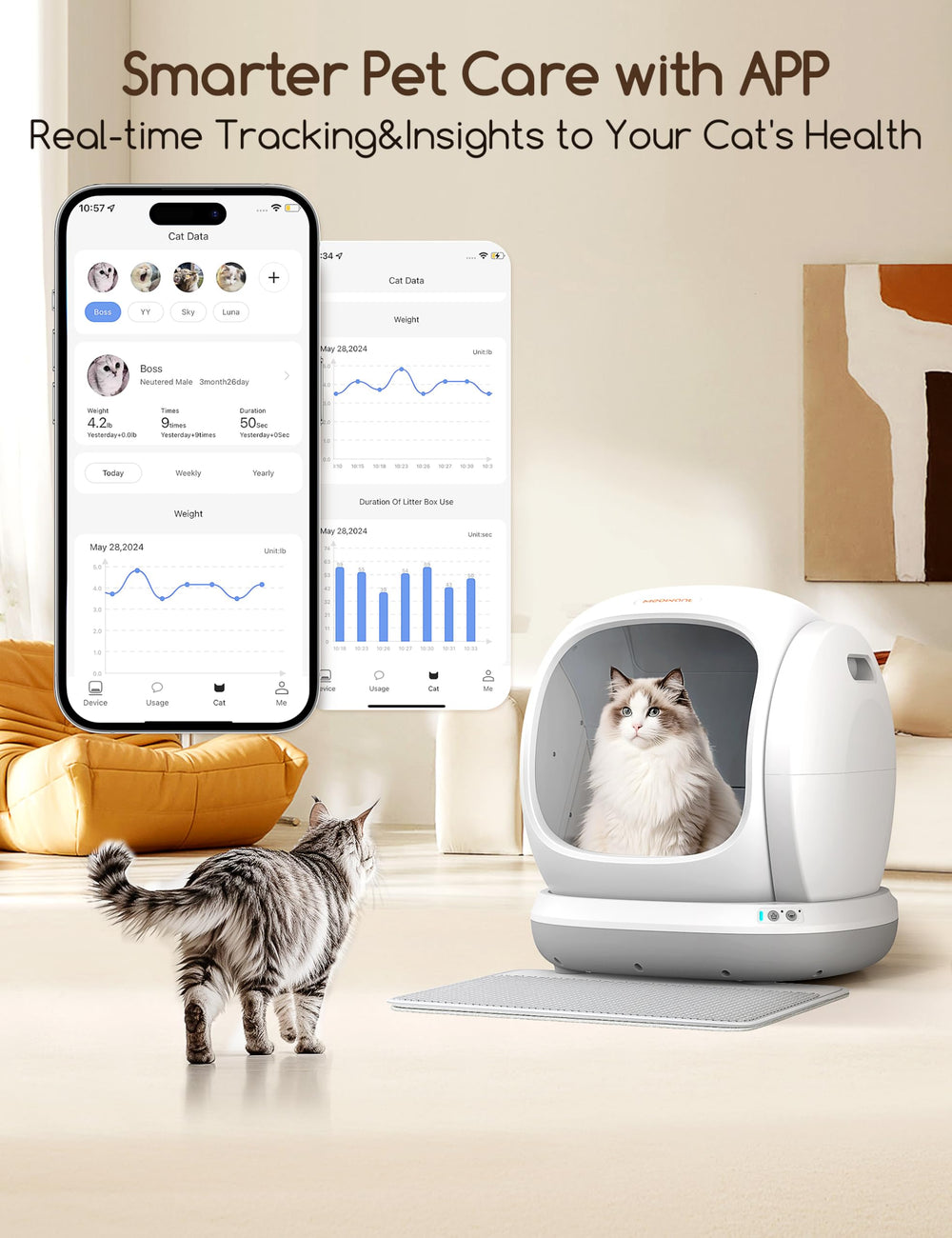 Meowant entrée basse avec marche de 6,8 pouces facilitant l'accès des chats