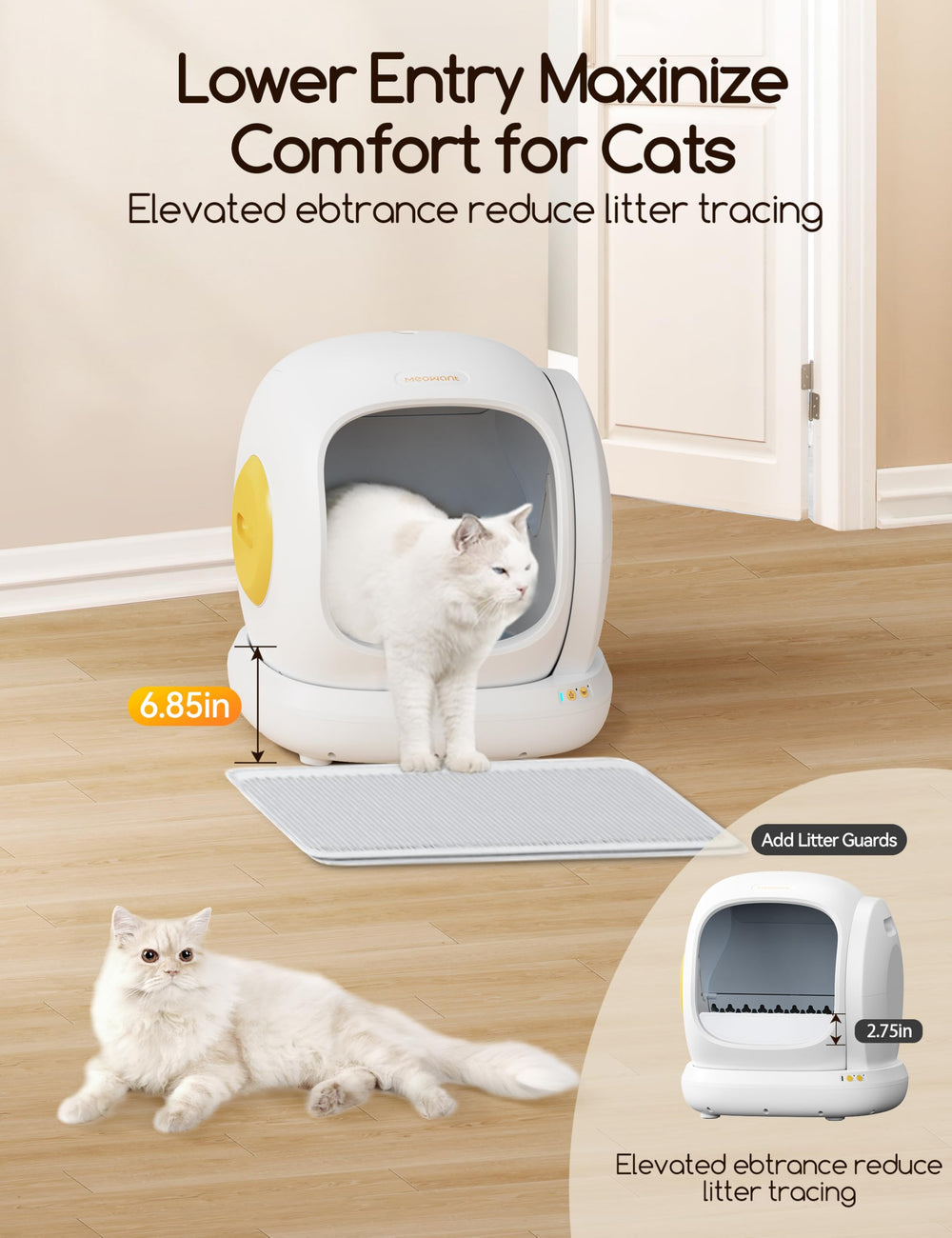 Meowant moteur silencieux démontrant fonctionnement discret à 38dB