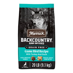 Merrick sac avant montrant recette Game Bird et bénéfice protéique