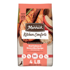 Merrick emballage face montrant saumon et riz, confiance produit