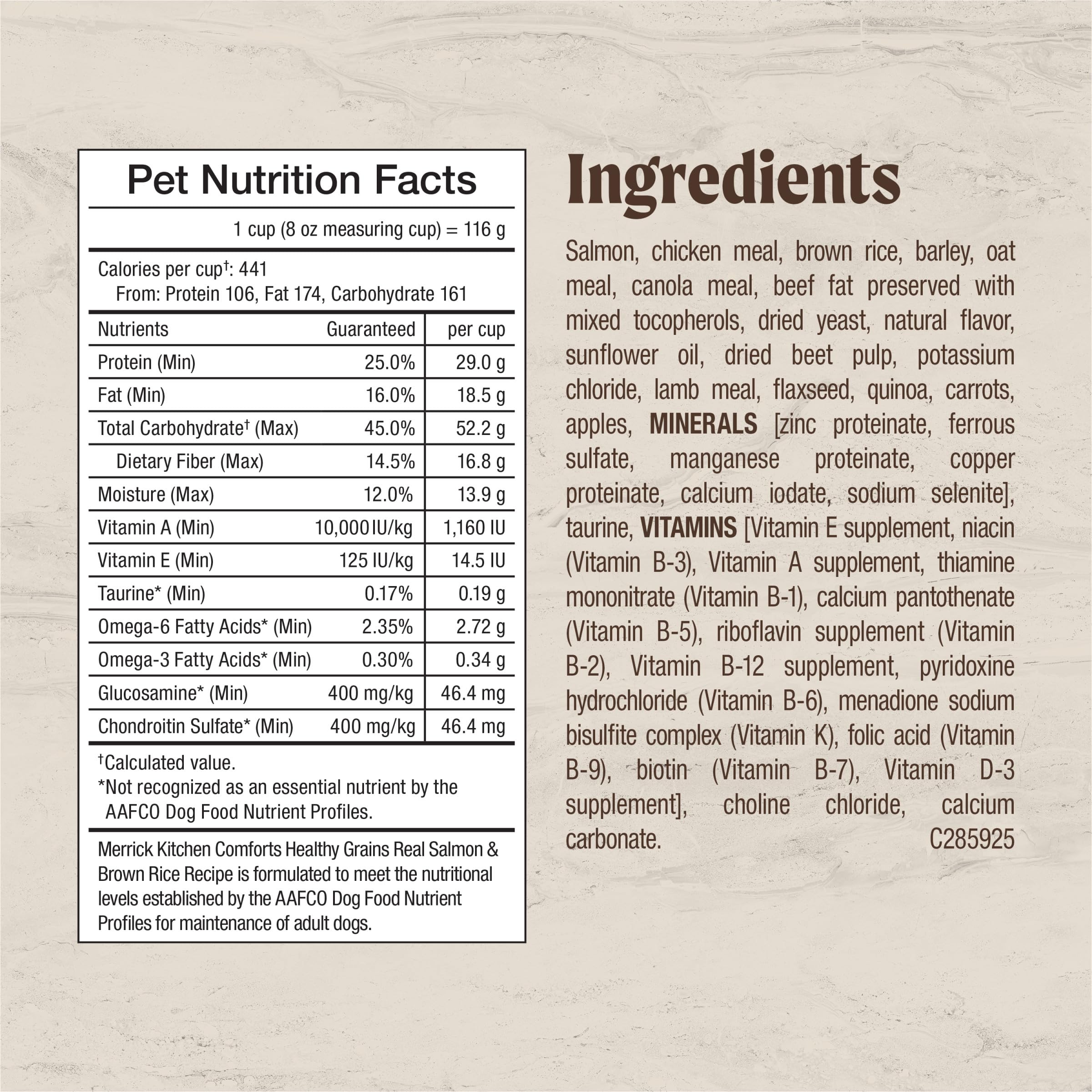 Merrick étiquette nutrition lisible, information santé claire