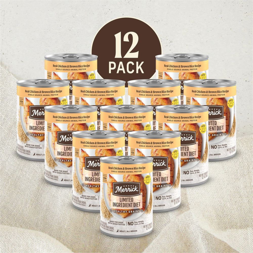 Merrick vue arrière de l'étiquette, informations nutritionnelles visibles