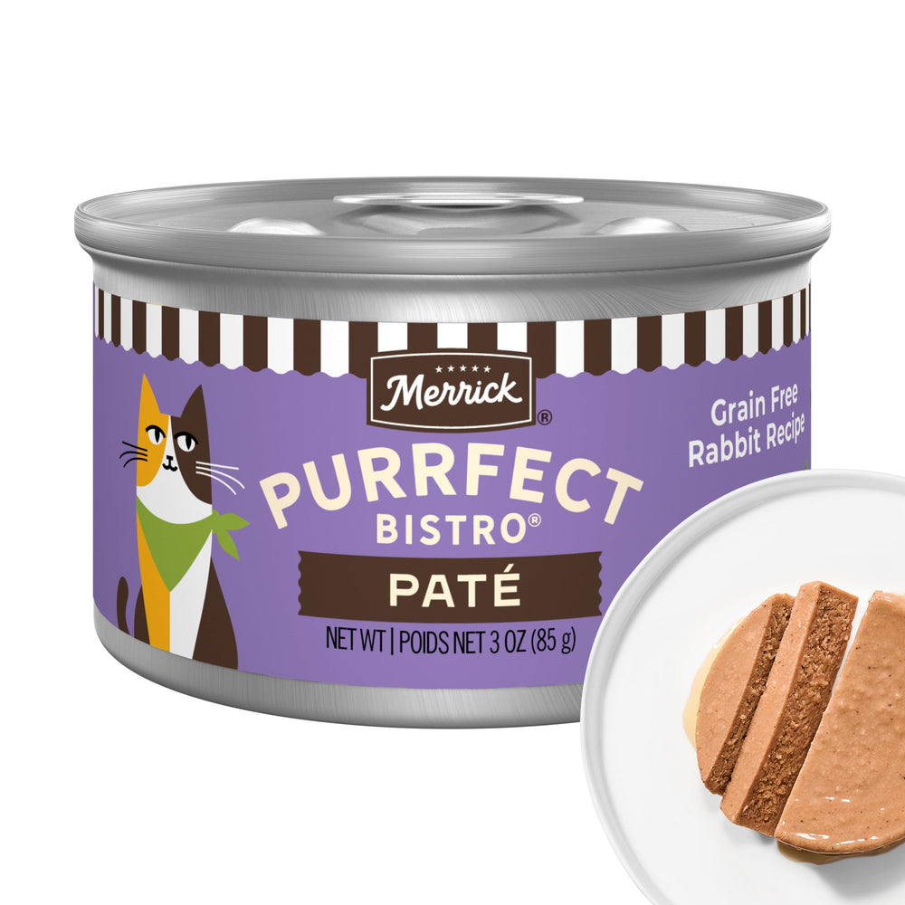 Merrick boîte devant montrant la recette lapin et atouts nutritionnels