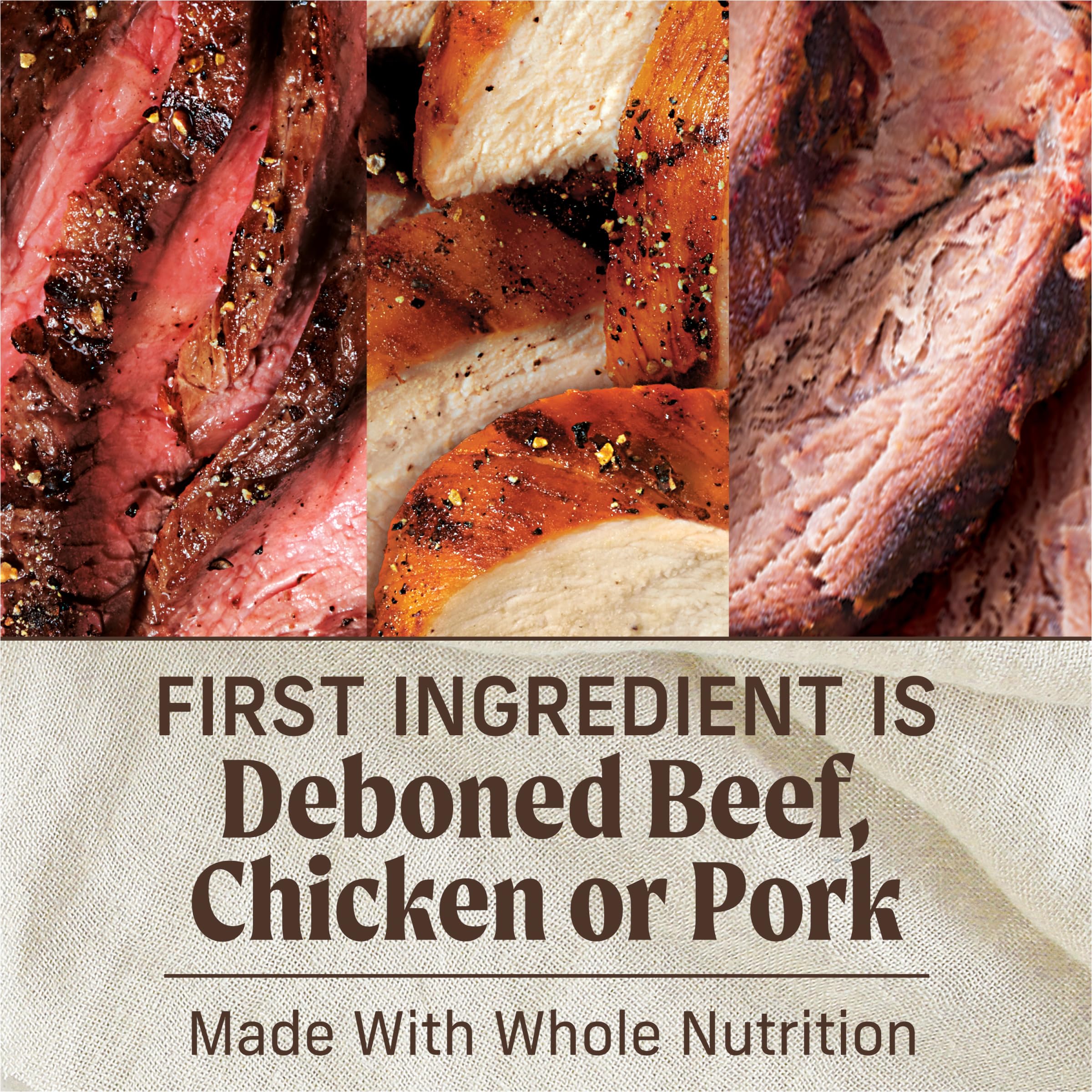 Merrick gros plan sur morceaux de viande tendres et appétissants pour appétence