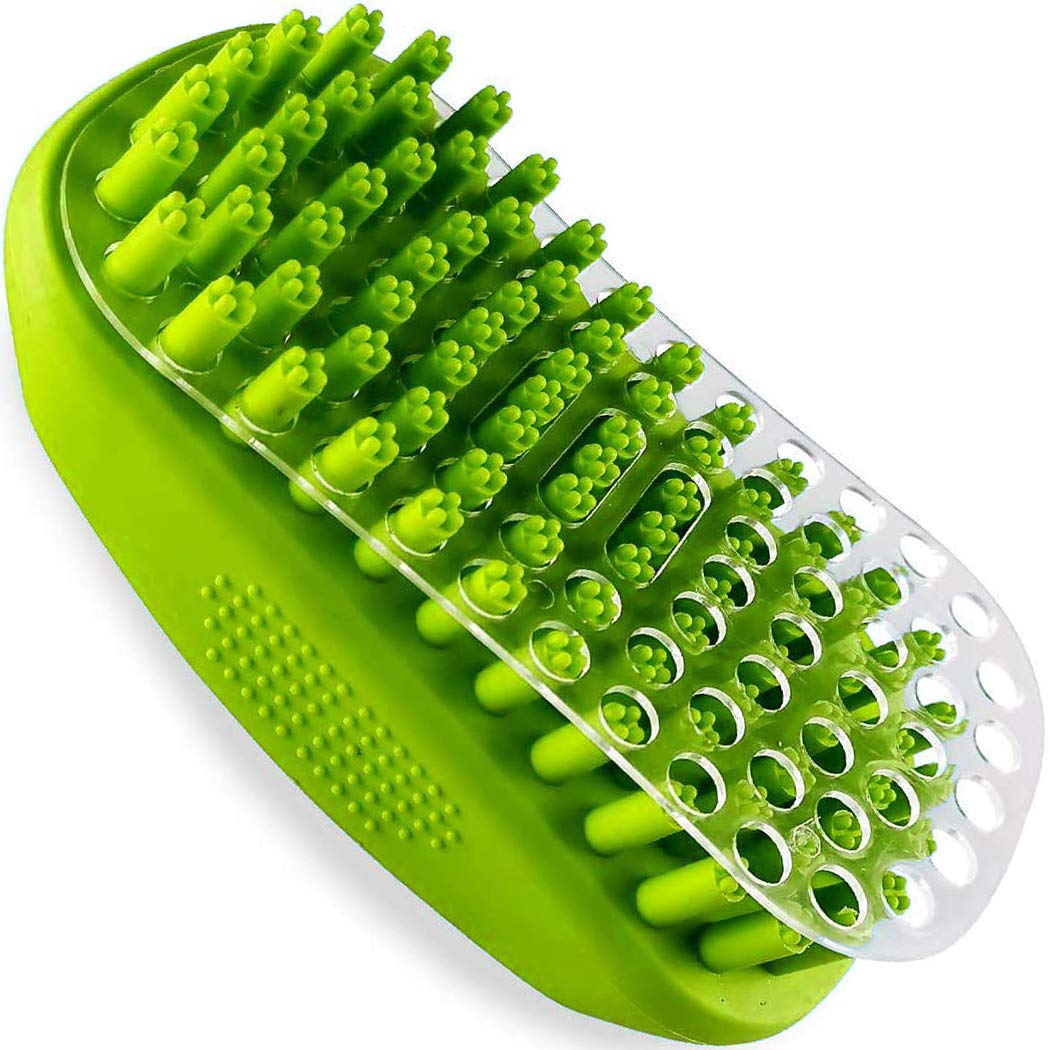 Metopets brosse curry vue avant montrant forme ergonomique et prise confortable