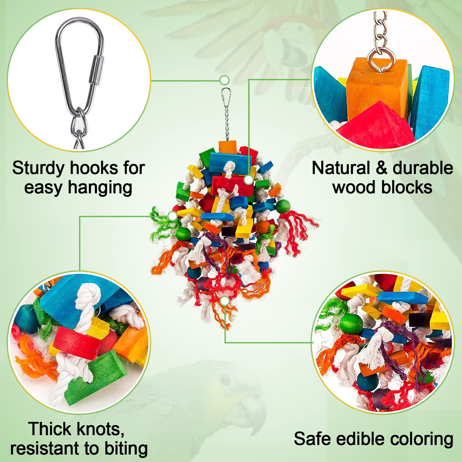 MEWTOGO détails des couleurs vives peintes avec colorants alimentaires pour stimuler l’oiseau
