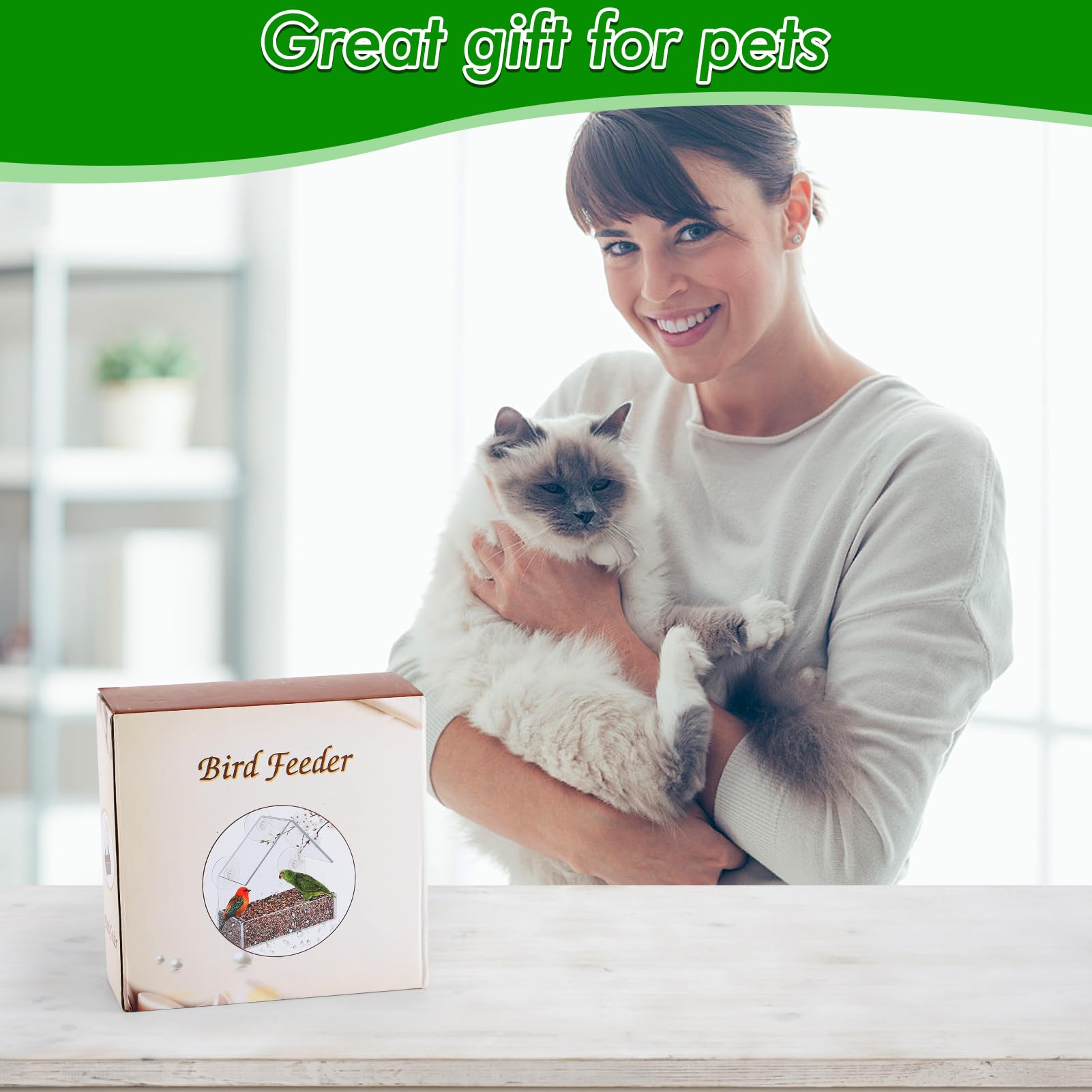 MEWTOGO mangeoire sur fenêtre avec chat regardant, divertissement assuré