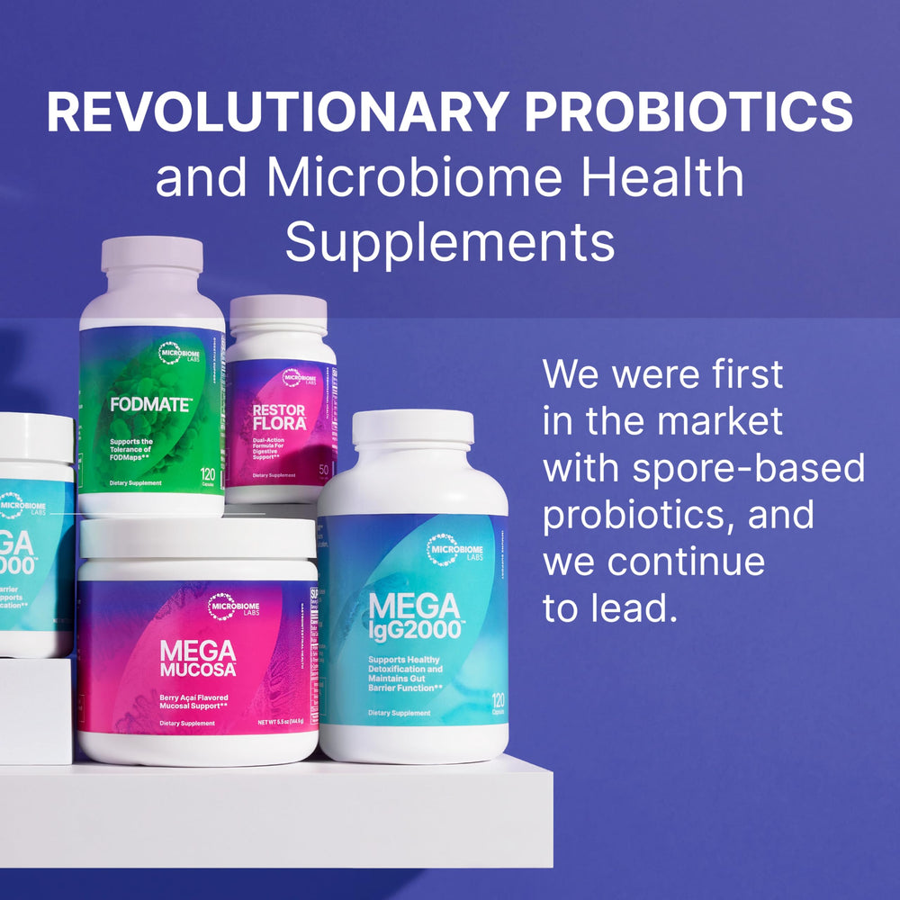 Microbiome Labs Fidospore boîte ouverte montrant 30 gélules et conservation pratique