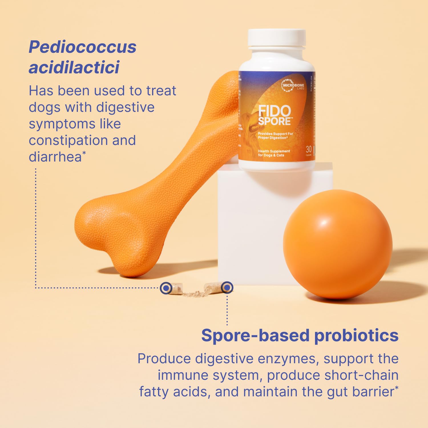 Microbiome Labs Fidospore poudre saupoudrée sur croquettes pour appétence améliorée