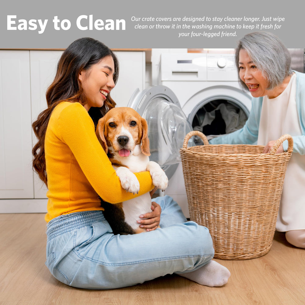 MidWest Homes for Pets housse installée sur cage avec chien apaisé
