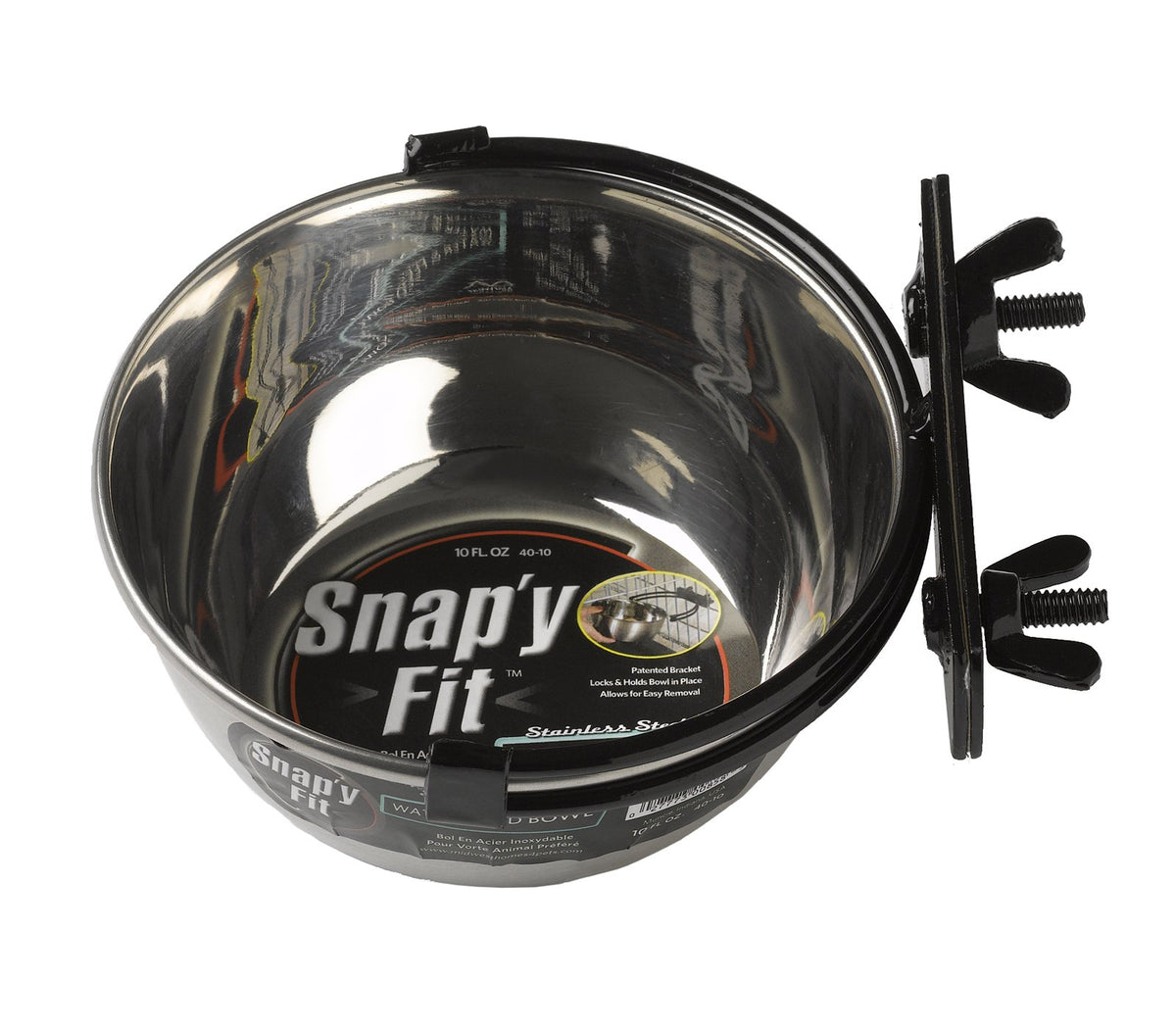 MidWest Snap'y Fit vue avant du bol fixé, maintien anti-basculement