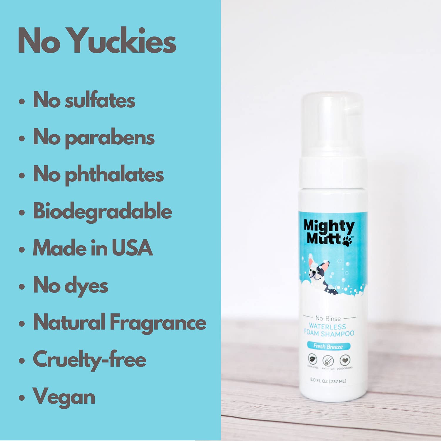 Mighty Mutt comparaison taille flacon 8 fl oz pour transport pratique