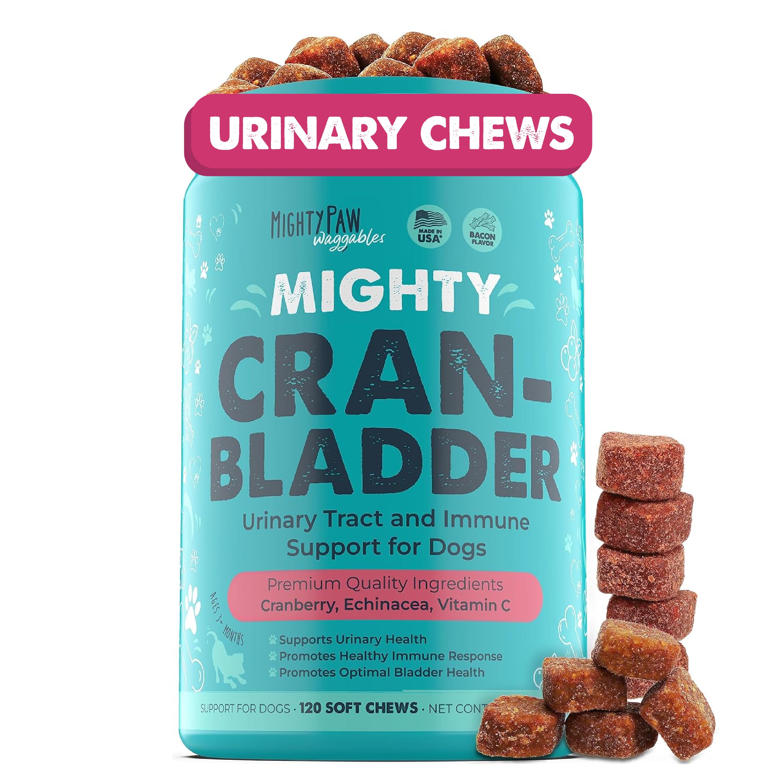 Mighty Paw emballage avant montrant pot et étiquette claire bénéfice santé