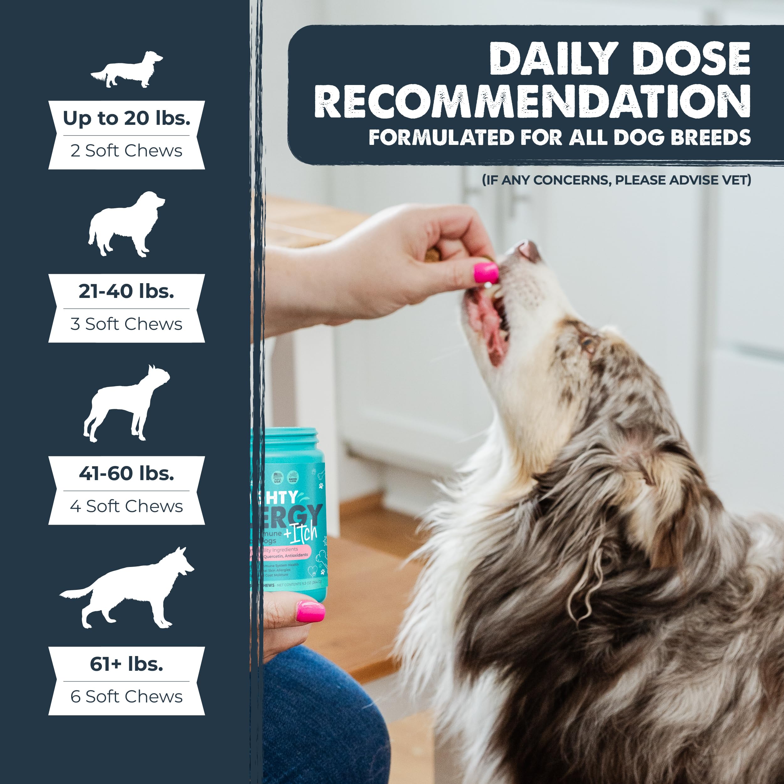 Mighty Paw étiquette détaillée montrant ingrédients et dosage clair