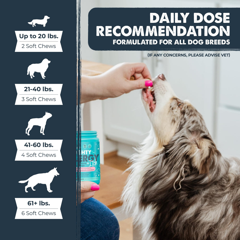 Mighty Paw étiquette détaillée montrant ingrédients et dosage clair