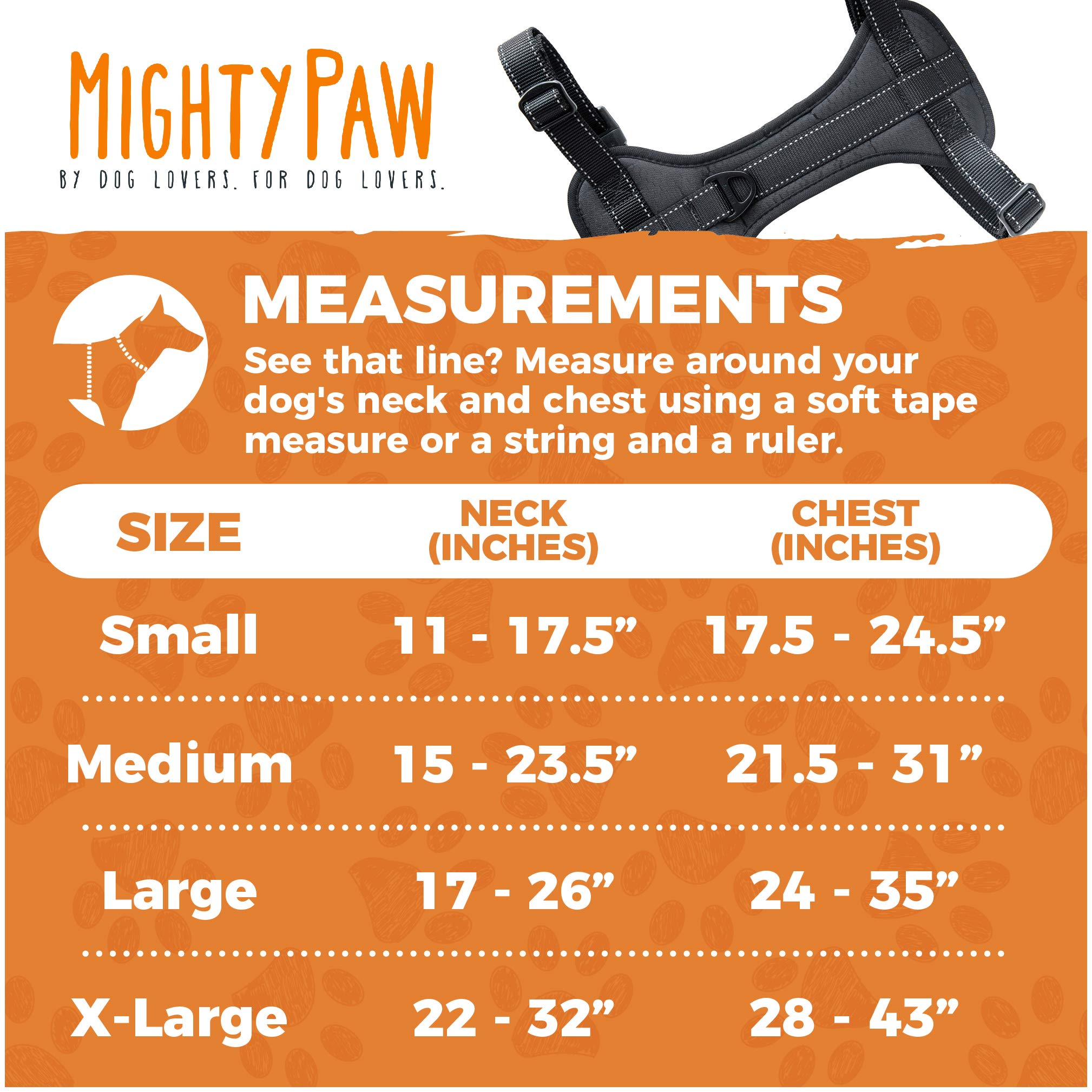 Mighty Paw harnais vue dorsale avec fixation arrière pour ceinture et anneau solide