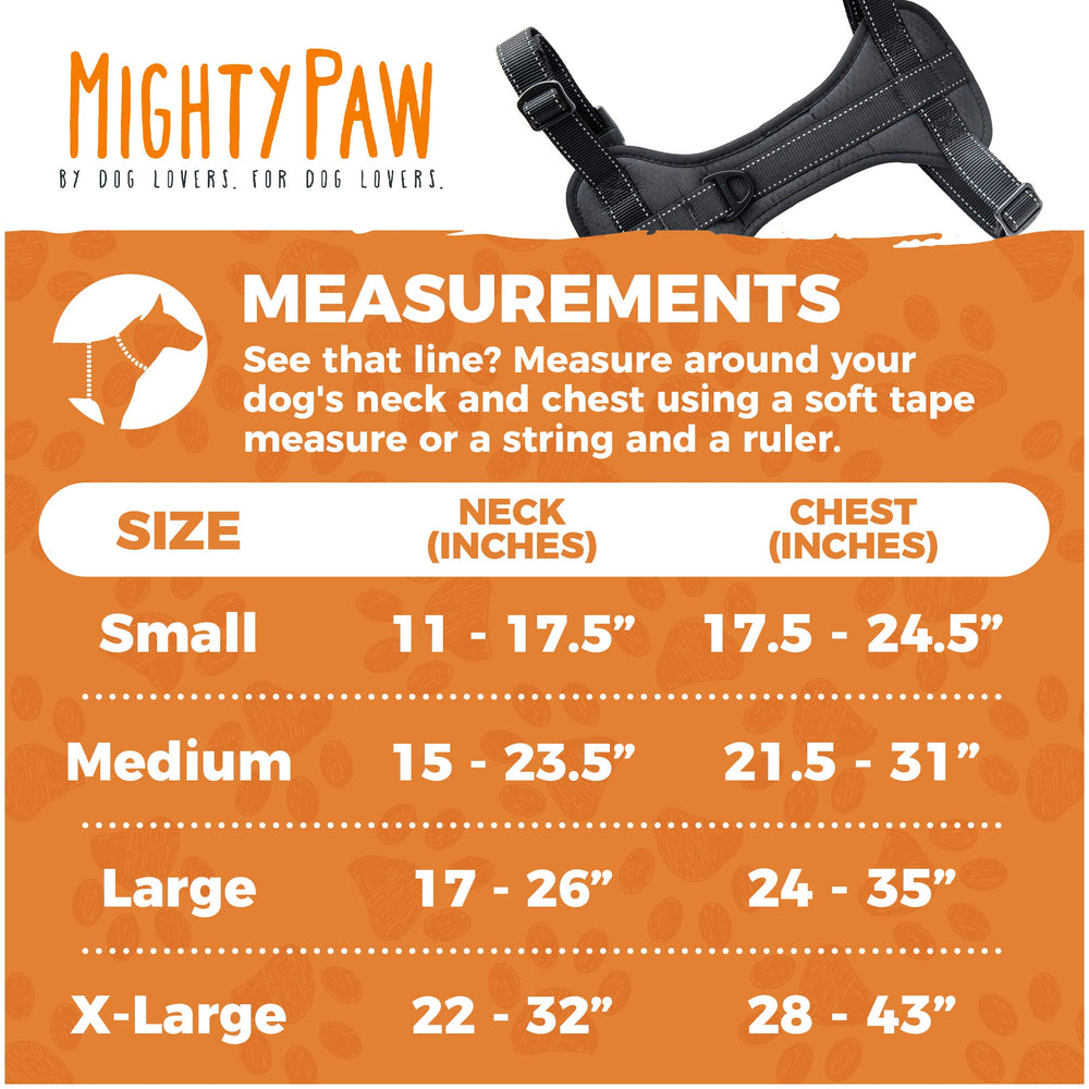 Mighty Paw harnais vue dorsale avec fixation arrière pour ceinture et anneau solide