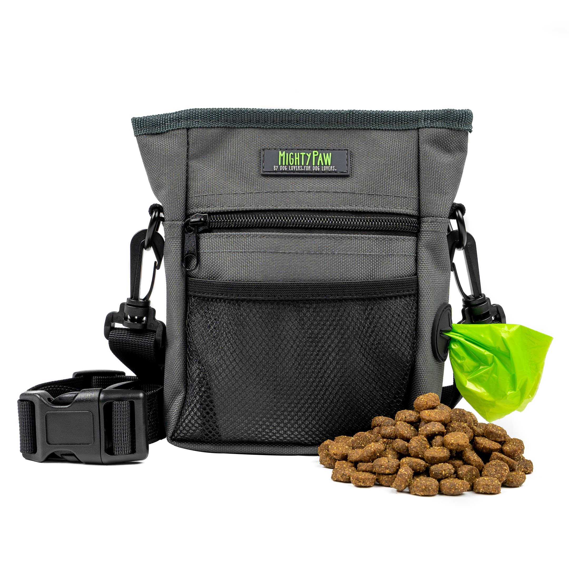 Mighty Paw pochette avant montrant organisation et rangement pratique