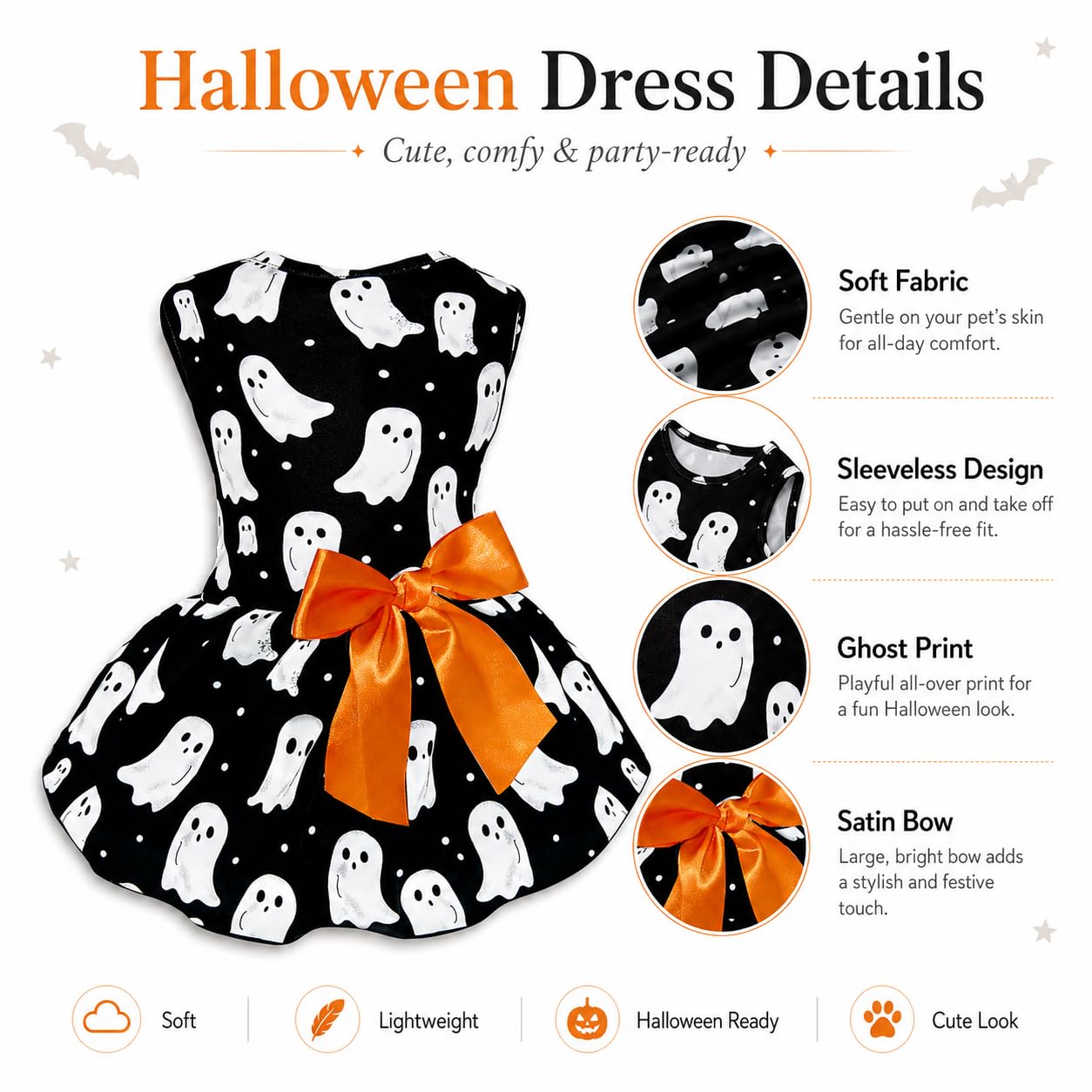 Miiemiu robe Halloween nœud orange cousu, accent visible et robuste