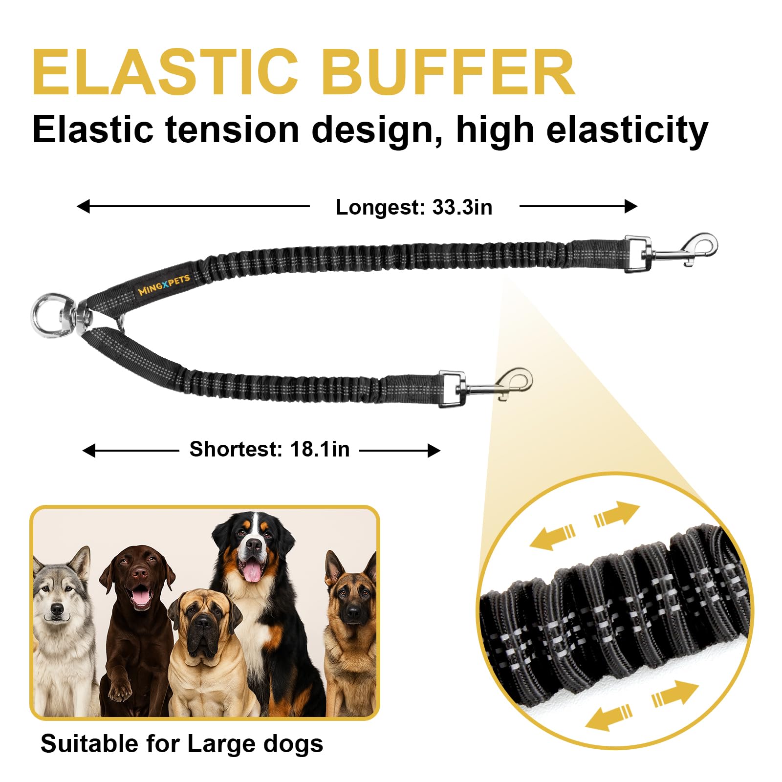 MingXpet détail du bungee élastique montrant absorption des chocs