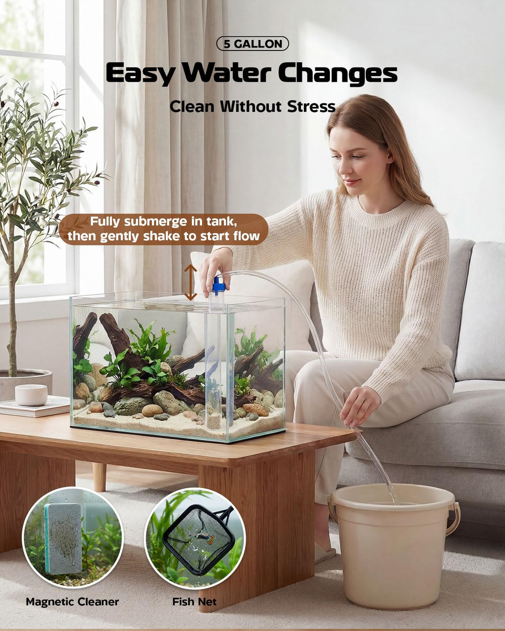 minilake aquarium décoré avec plantes mettant poissons en valeur