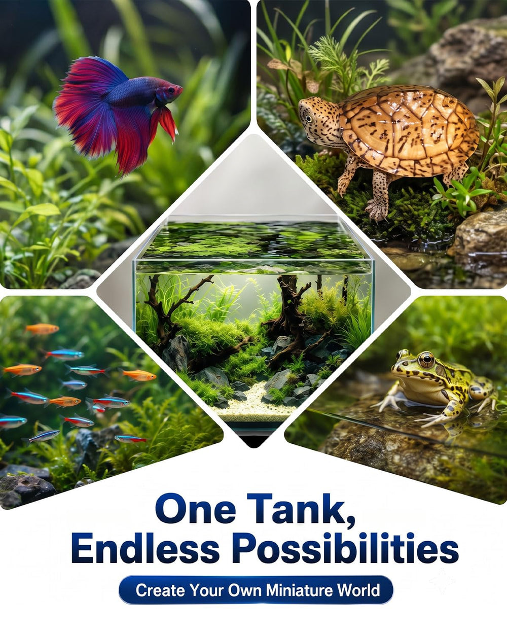 minilake aquarium posé sur bureau crée ambiance relaxante et décorative