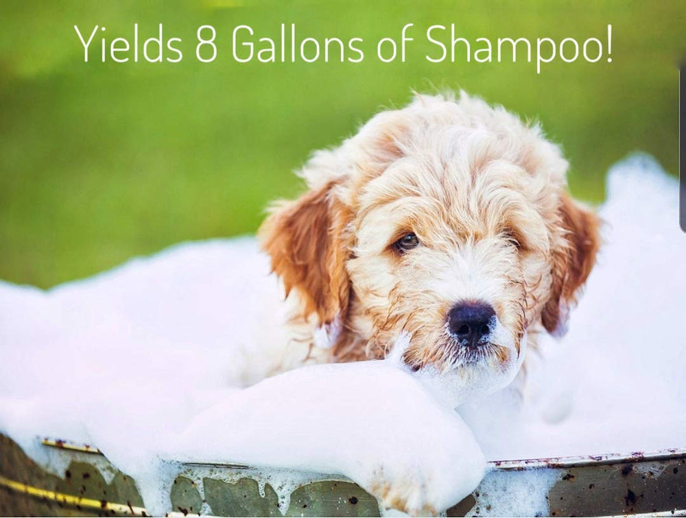 Minksheen Dog Shampoo comparaison de taille montrant le flacon 128 oz prêt à diluer