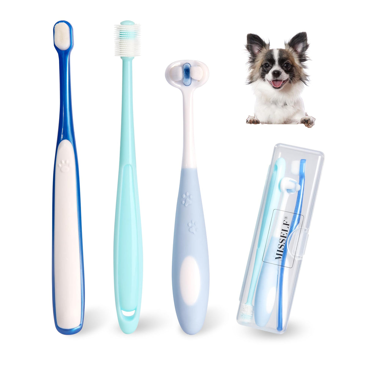 MISSELF packaging avant montrant le kit compact et les trois brosses, pratique pour rangement