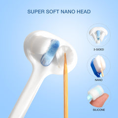 MISSELF tête nano gros plan montrant les poils ultra doux pour un brossage sans irritation