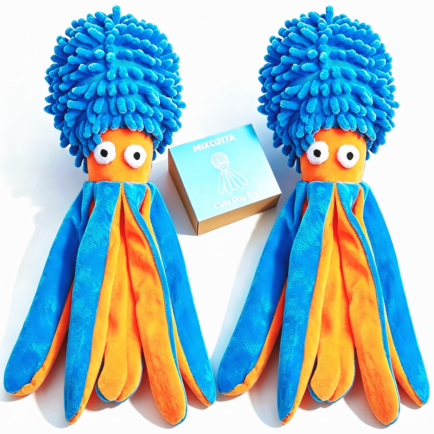 MIXCOTIA peluche pieuvre vue frontale montre couleurs vives pour attirer chien