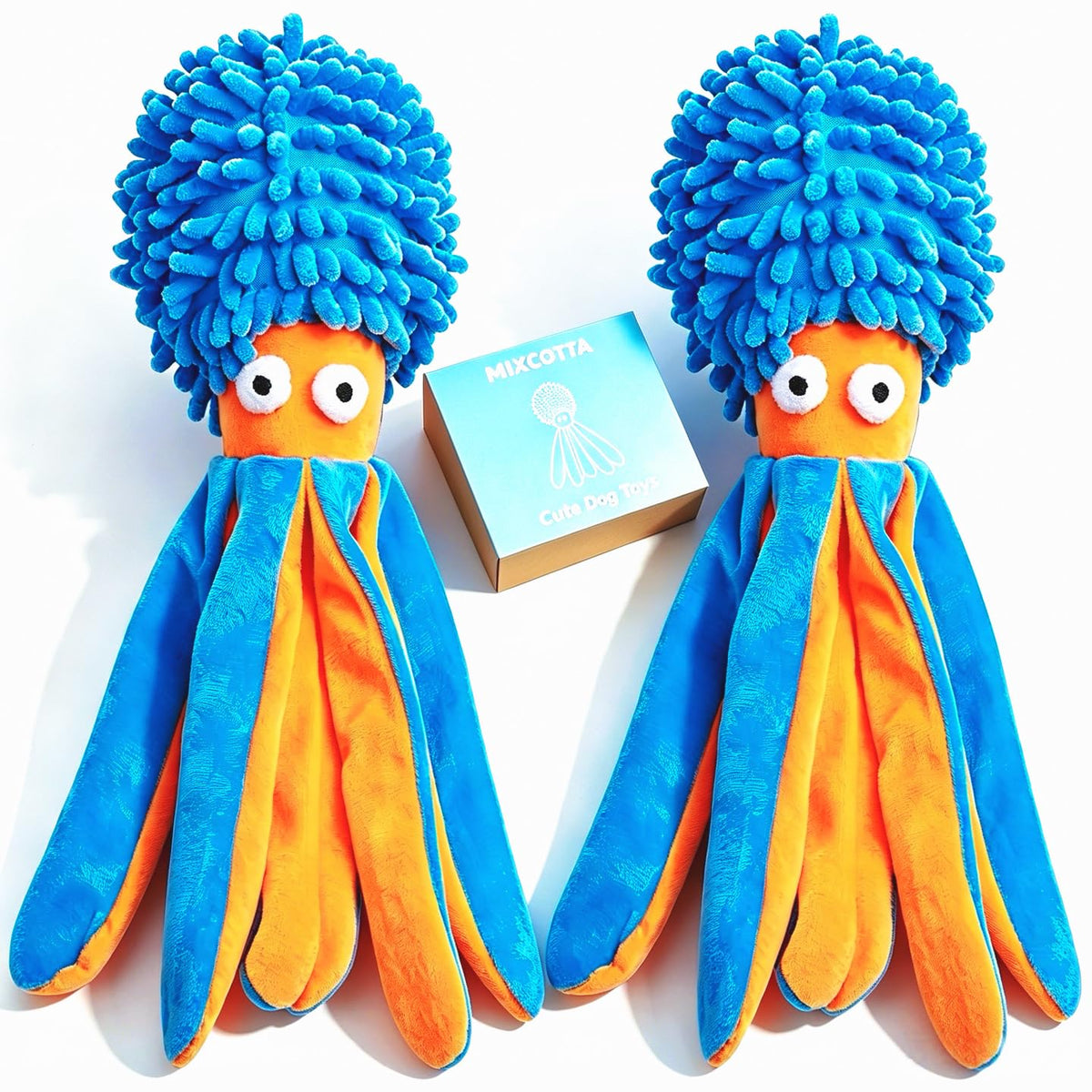 MIXCOTIA peluche pieuvre vue frontale montre couleurs vives pour attirer chien