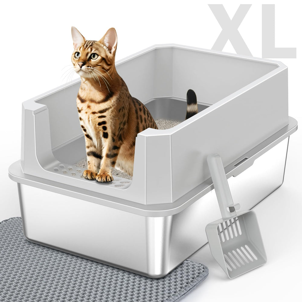 MIXJOY bac à litière acier inox avant view, résistance durable