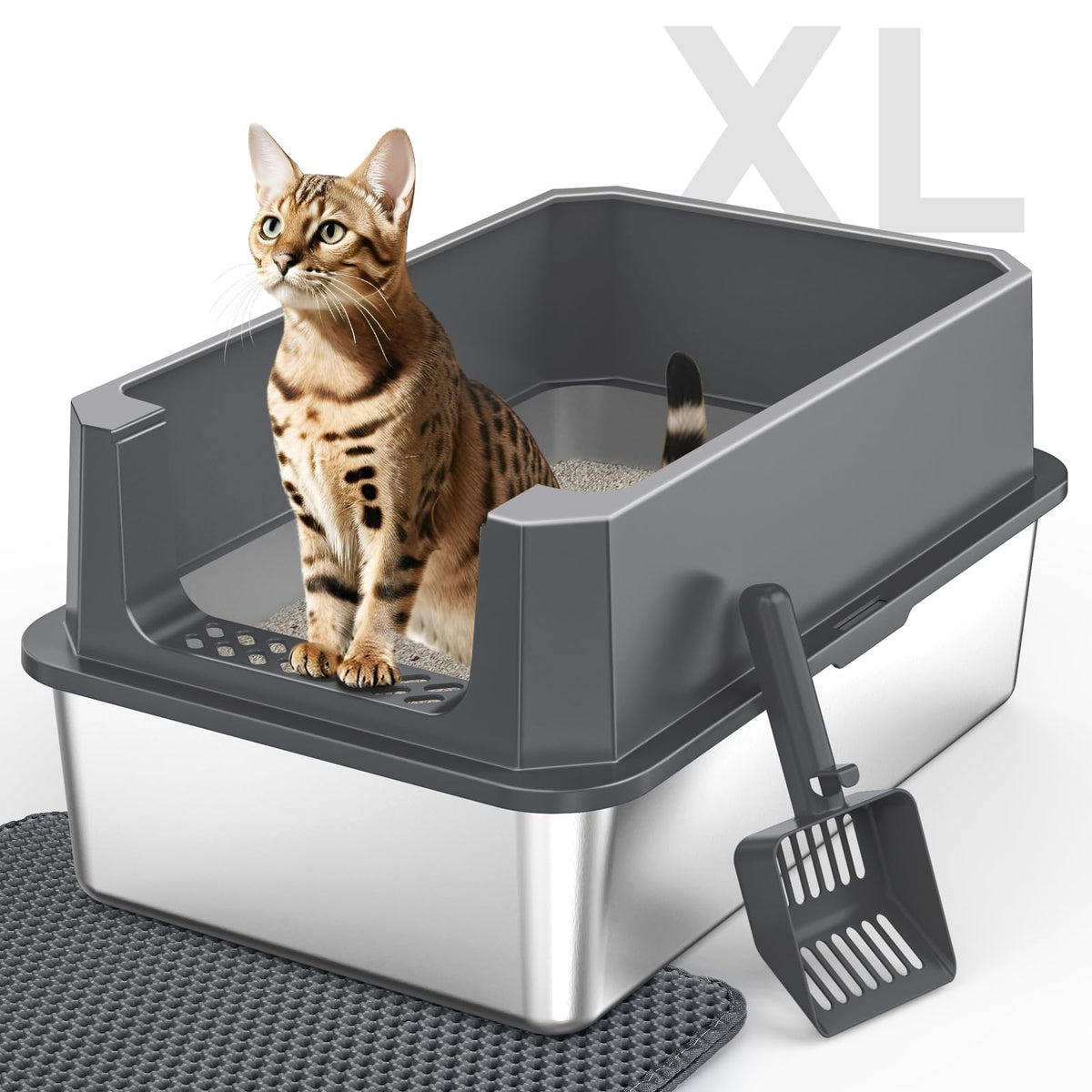 MIXJOY bac à litière face avant montrant espace et contenance