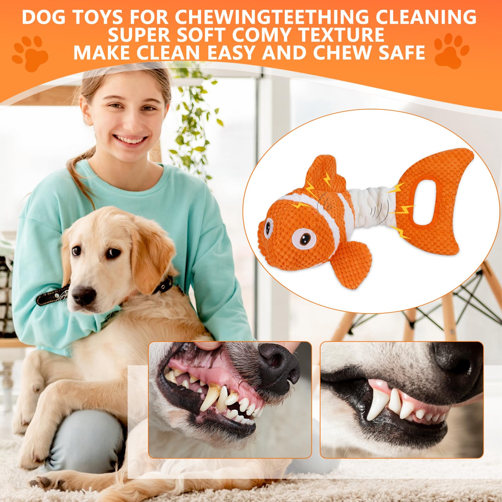 Molantaule clownfish gros plan sur tissu renforcé montrant solidité et confort pour mâcher