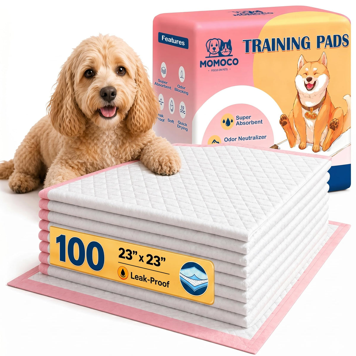 MoMoCo vue avant du paquet de 100 tapis rose protégeant le sol