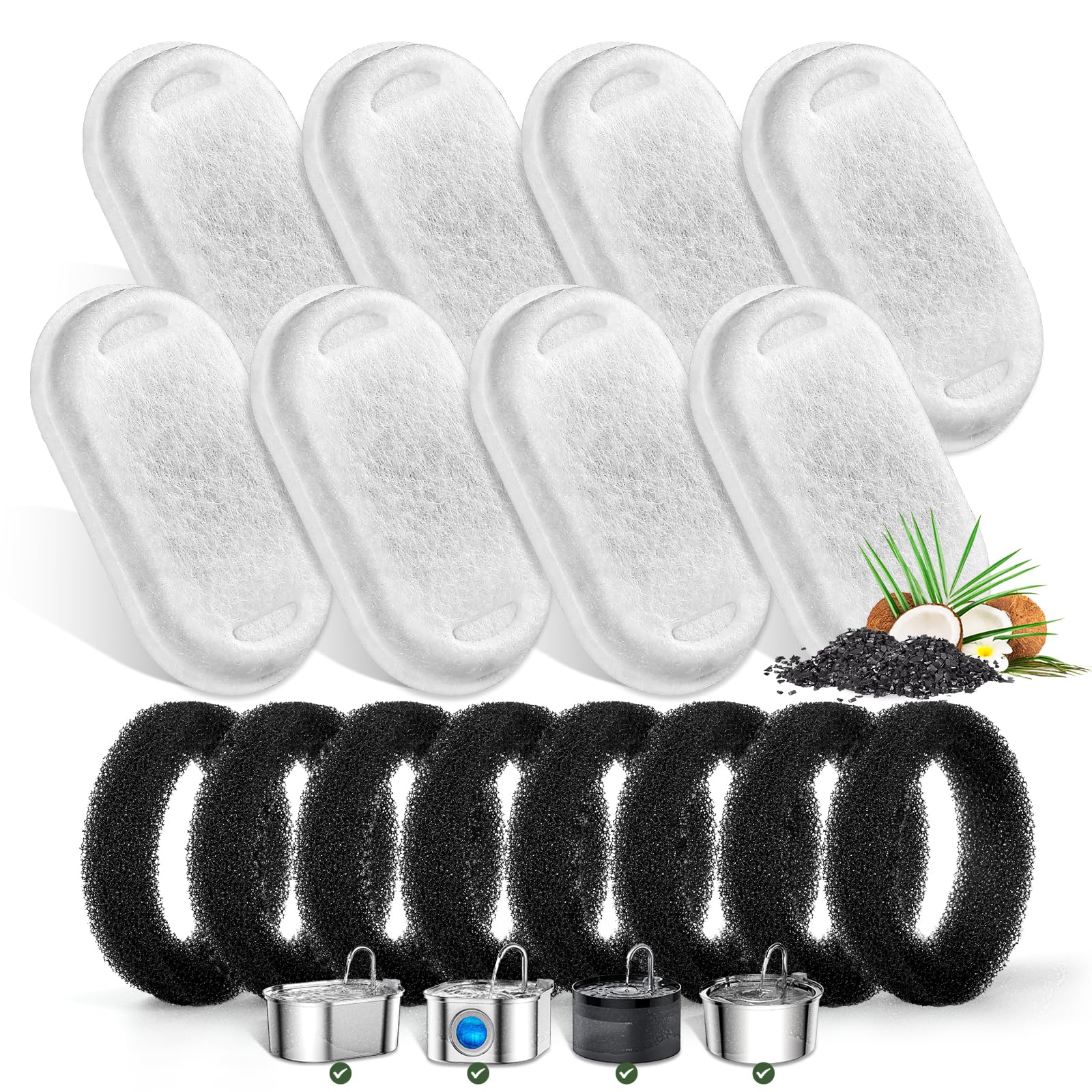 Monsin ensemble de 8 filtres et 8 mousses montrant le contenu du pack pour gain économique