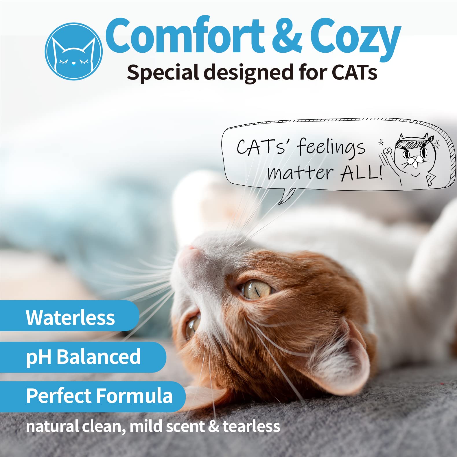 Mooncat sur chat Sphynx en usage illustrant nettoyage sans bain