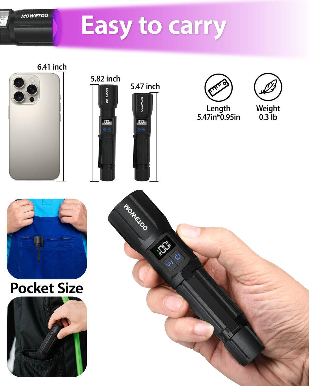 MOWETOO comparaison taille dans une main montrant compacité pratique