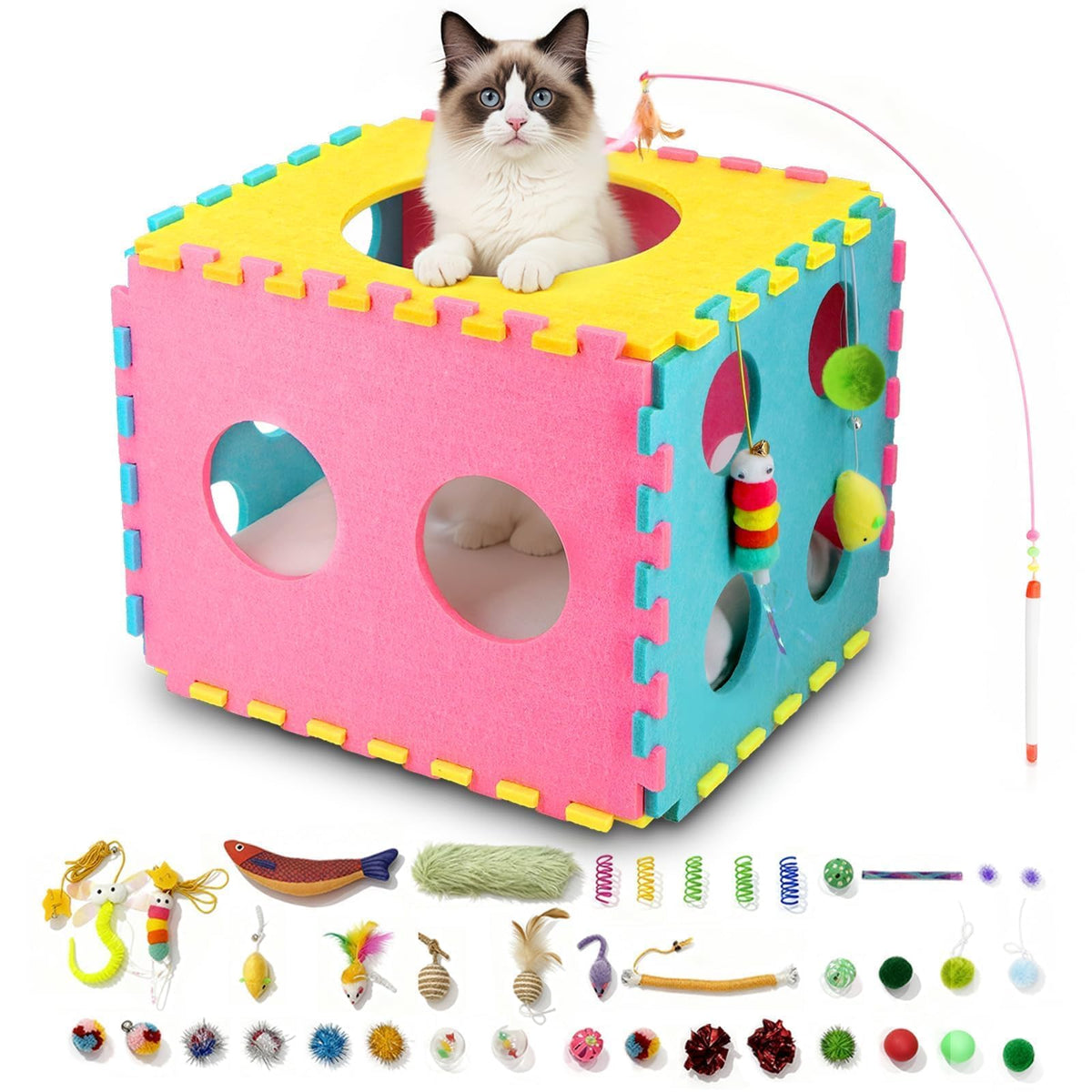 MOYMO maison de dé vue frontale offrant cachette et jeu pour chat