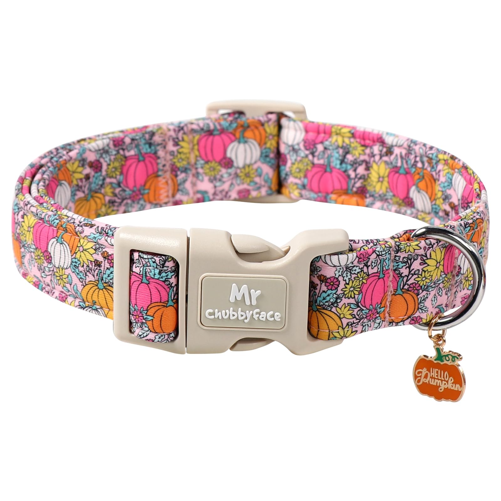 MR.CHUBBYFACE collier devant motif citrouille et fleurs, look festif visible