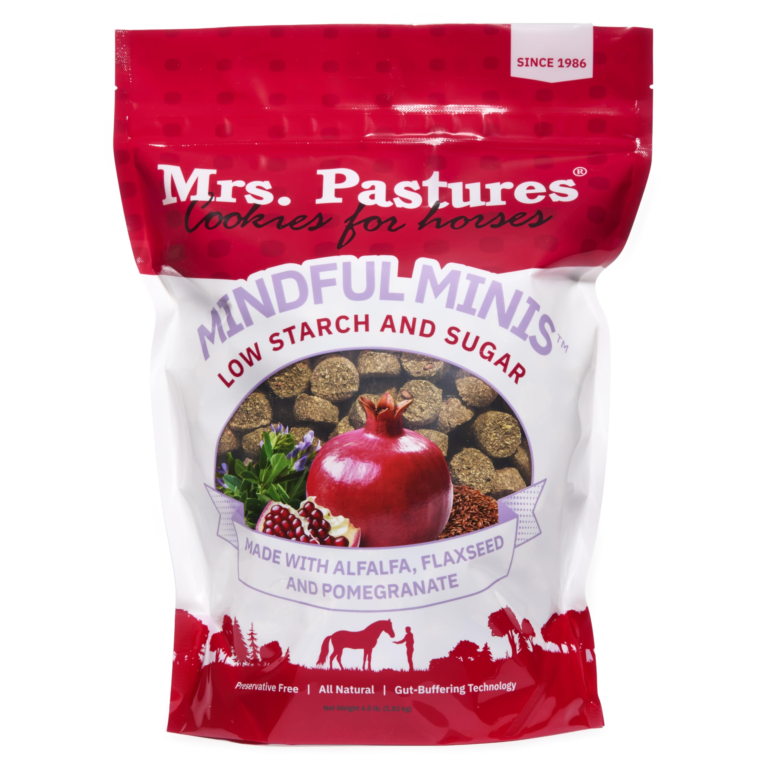 Mrs. Pastures emballage avant montrant le sac et bénéfice praticité