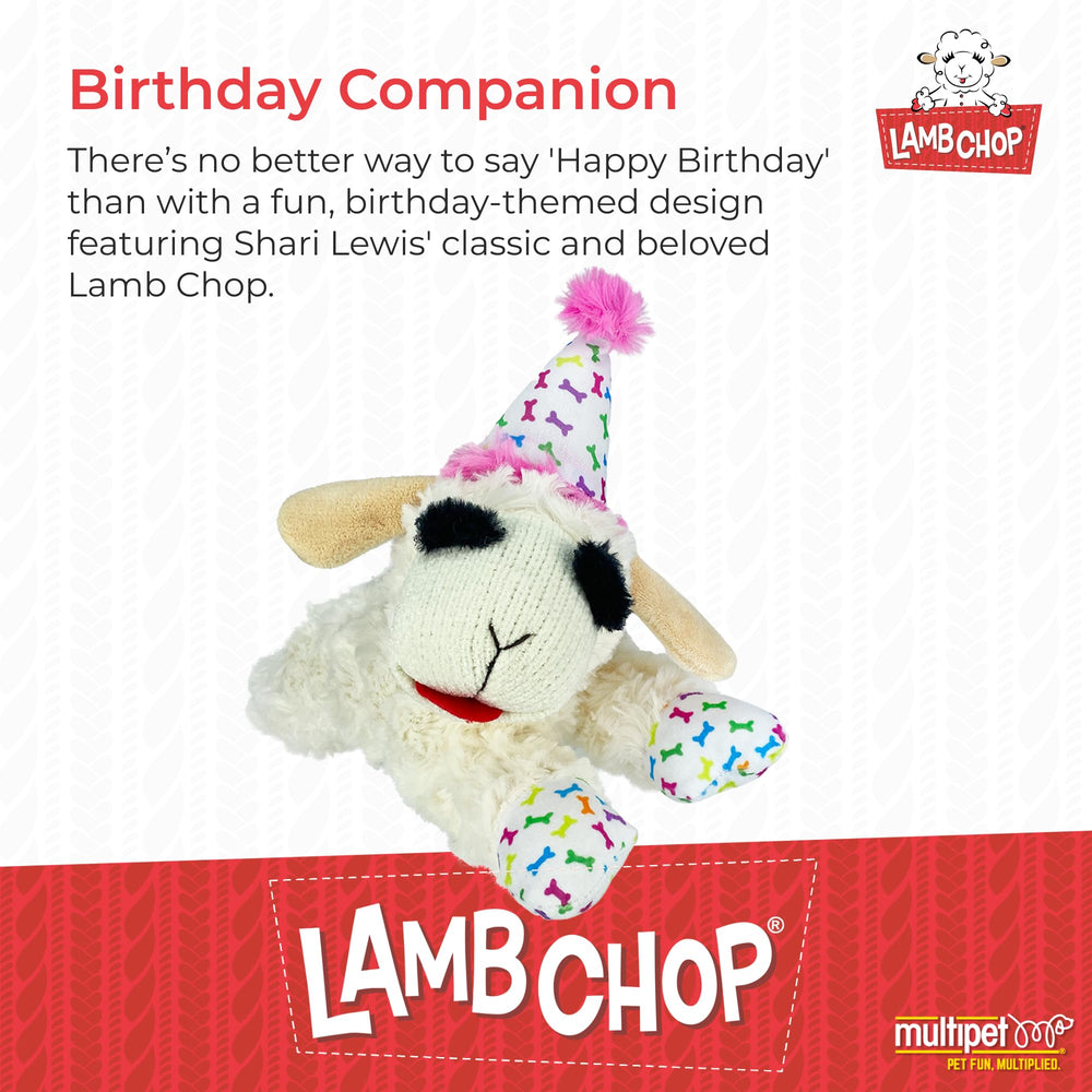 Multipet Lamb Chop détail du chapeau d'anniversaire attire l'œil festif