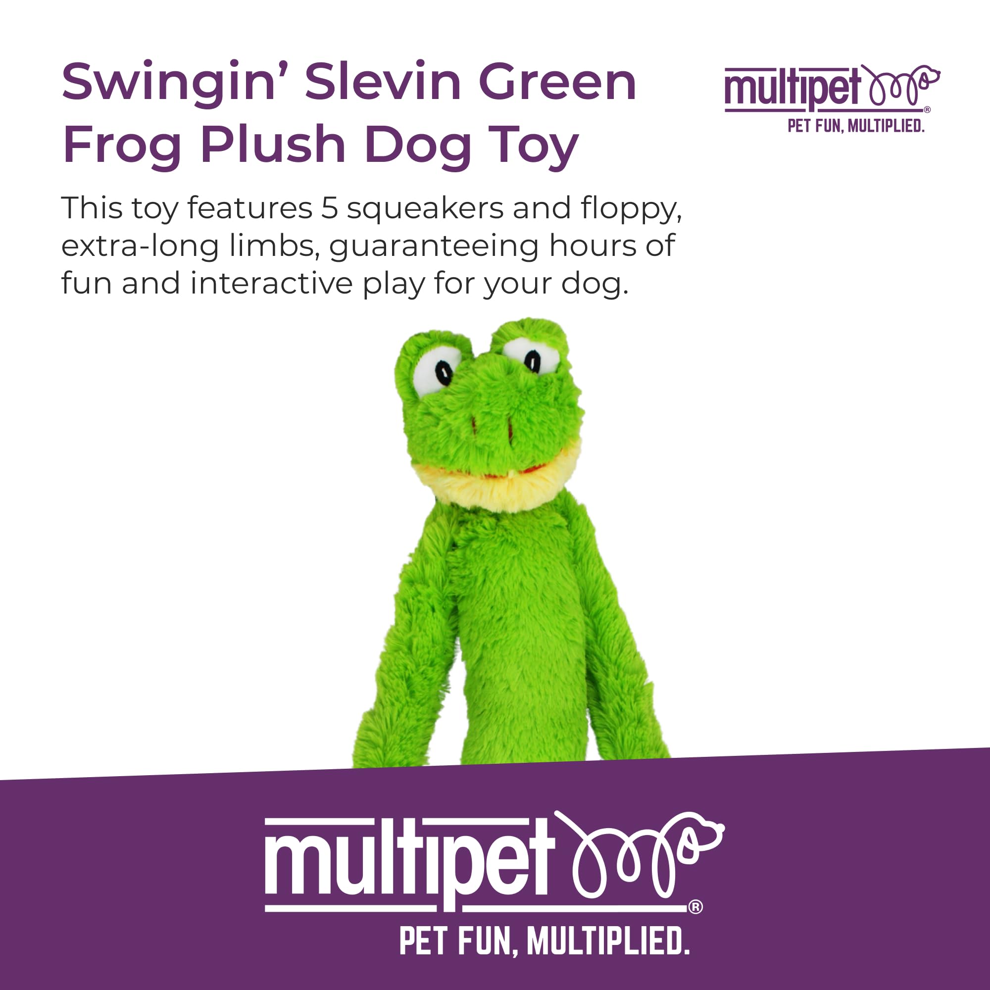 Gros plan Multipet Swingin' Slevin Frog sur la texture pelucheuse, doux au toucher